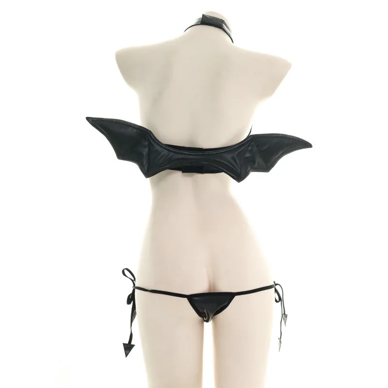 OJBK Sexy Bikini Lingerie Suit Patent-Leather Devil Wing Open-Chested Cosplay Costumes Underwear Uniform Seduction Pajamas