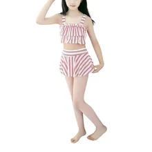 Летняя детская одежда в полоску для девочек, 2 предмета, купальники пляжная одежда, топы, юбки, комплект