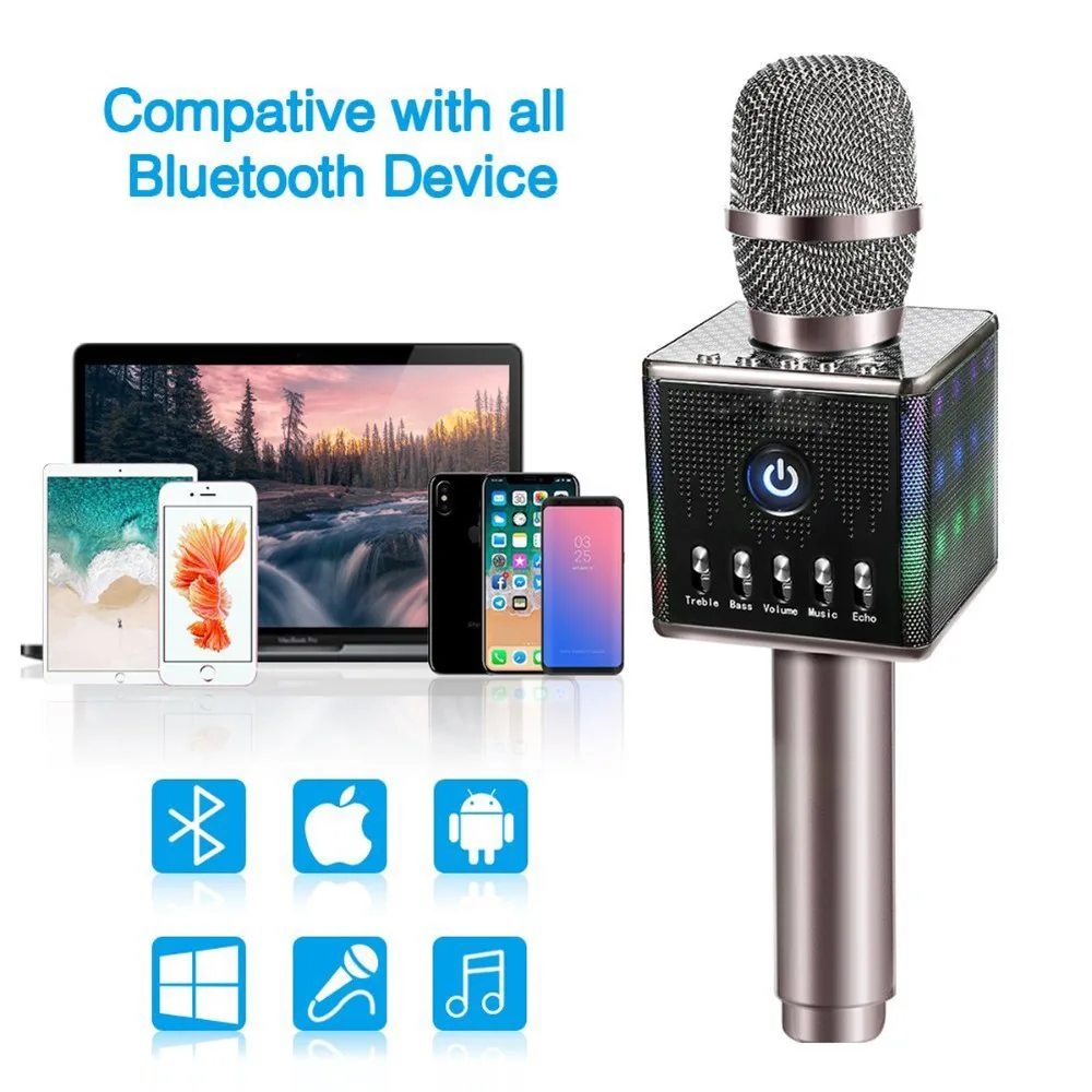 Excelvan микрофон для караоке Беспроводной динамики и микрофон с Bluetooth модулем с светодиодный свет адаптировать для iOS Android приставка для телевизора домашний K ТВ