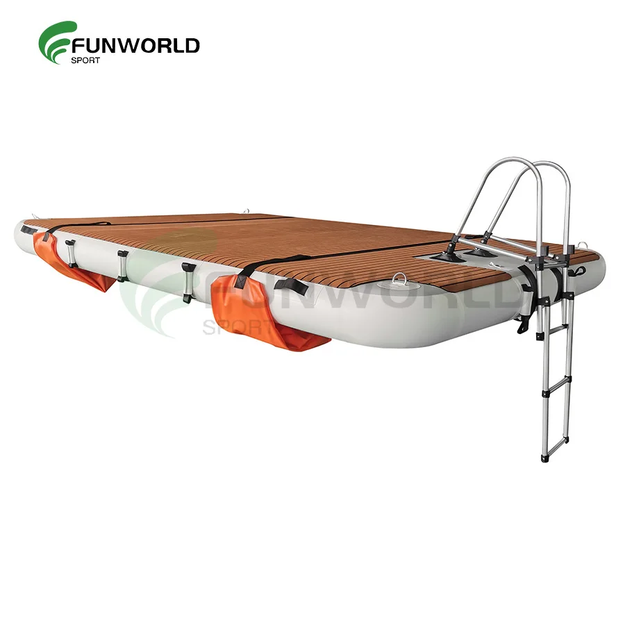 high quality inflatable floating island water floating platform for fishing FUNWORLD Inflatable Floating Dock Water Platform Leisure Island for Yacht