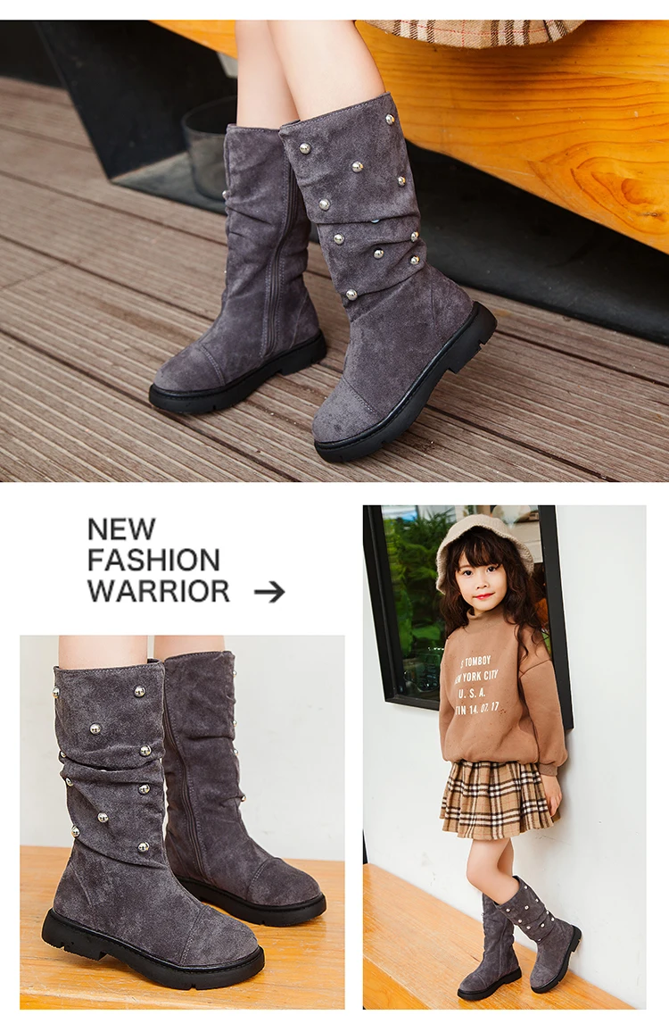 Зимние ботинки для девочек; коллекция года; сезон осень; модные детские ботинки для девочек; теплые Винтажные ботинки из флока для маленьких девочек; обувь для подростков