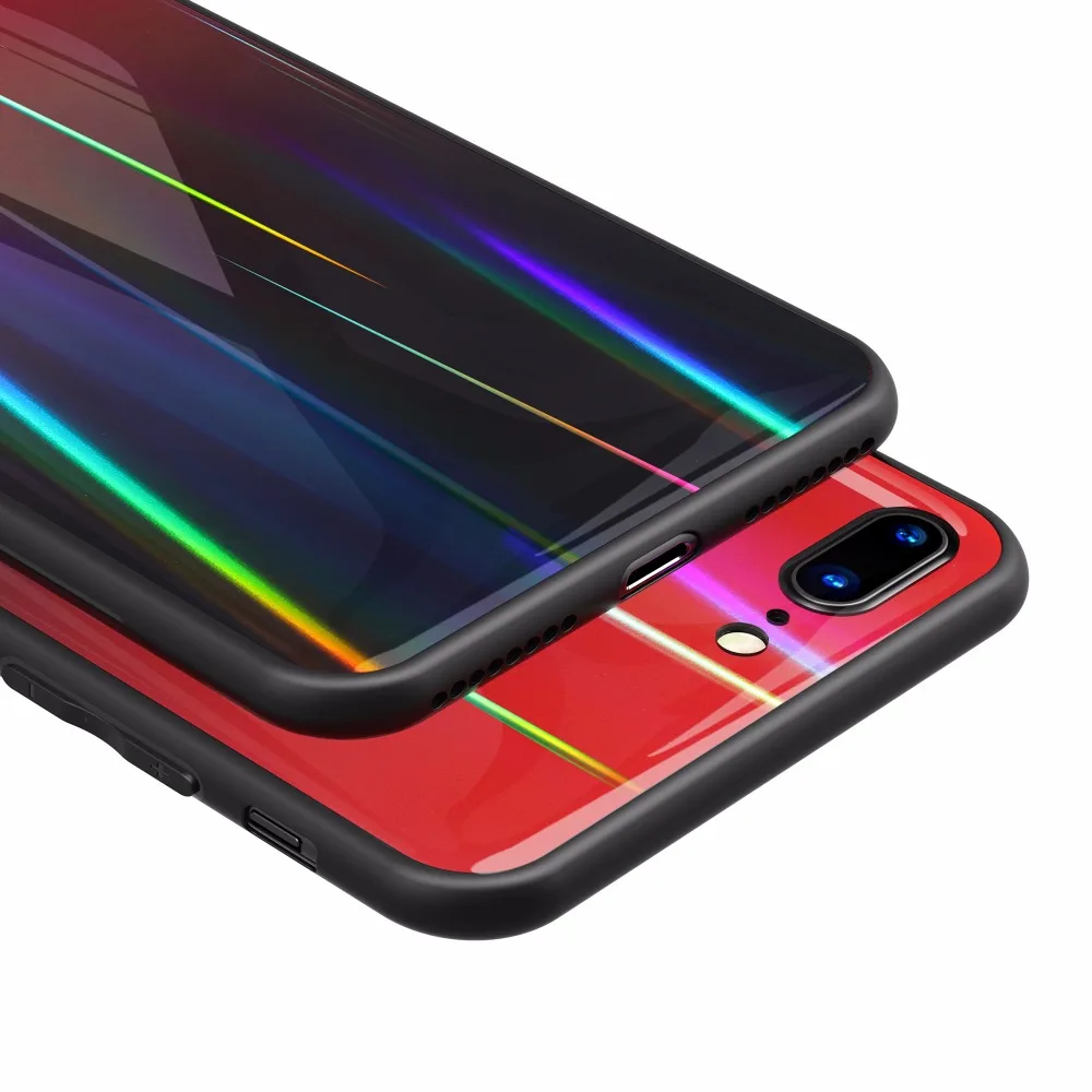 Лазерное закаленное стекло чехол для iPhone 7 8 6 6S Plus X XR XS MAX laser Aurora градиентная красочная задняя крышка ударопрочный чехол Fundas