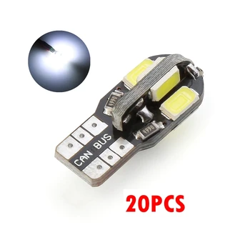 

20 Piece Signal Light Canbus Error Free T10 White 8 5730 SMD LED Car Side Wedge Light T10 LED Lamp Bulb