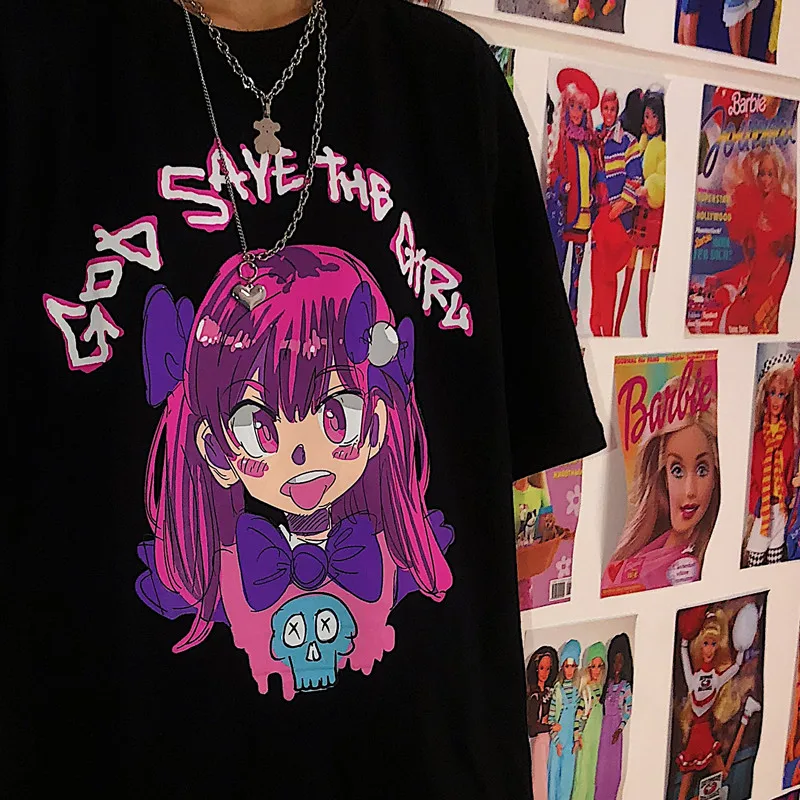 Футболка женская Harajuku с принтом в виде мультяшного аниме | Женская одежда