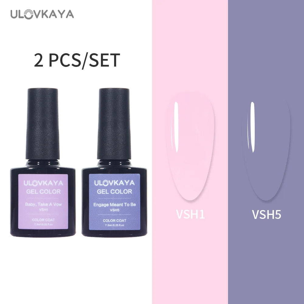 

ULOVKAYA 2Pcs/Set Light Pink Gray Purple Colors Gel Nail Polish Need UV LED Lamp Manicure Soak Off Glitter Nails Varnish Lacquer