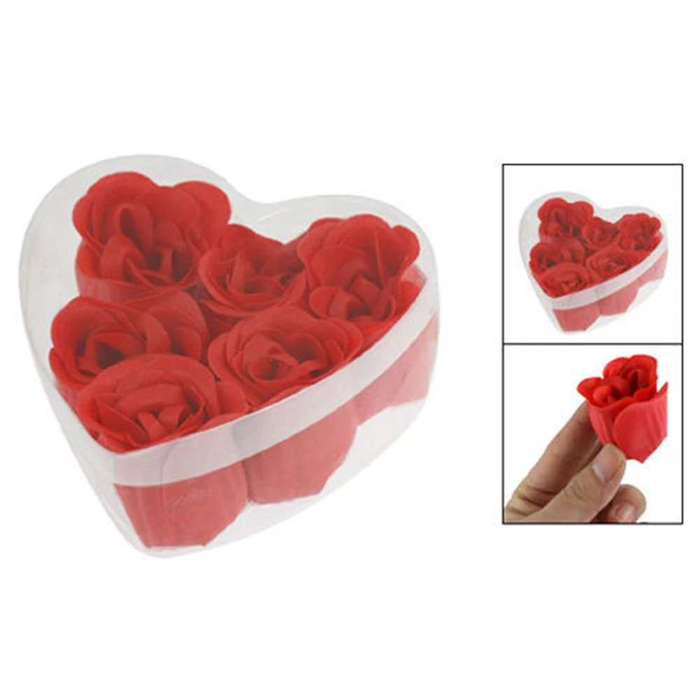 6 шт. креативный красный лепесток розы мыло для путешествий мыльные хлопья с коробкой для хранения в форме сердца