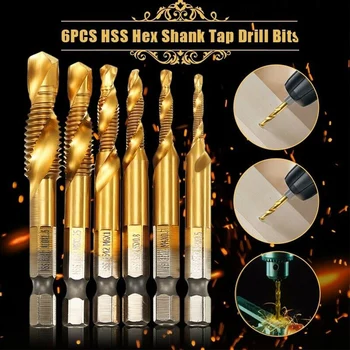 

6pcs Compound Tap Hexagon Handle High Speed Steel Coated 3 In 1 Shank Electric Screwdriver Tile Ceramic Drill Bits Durable