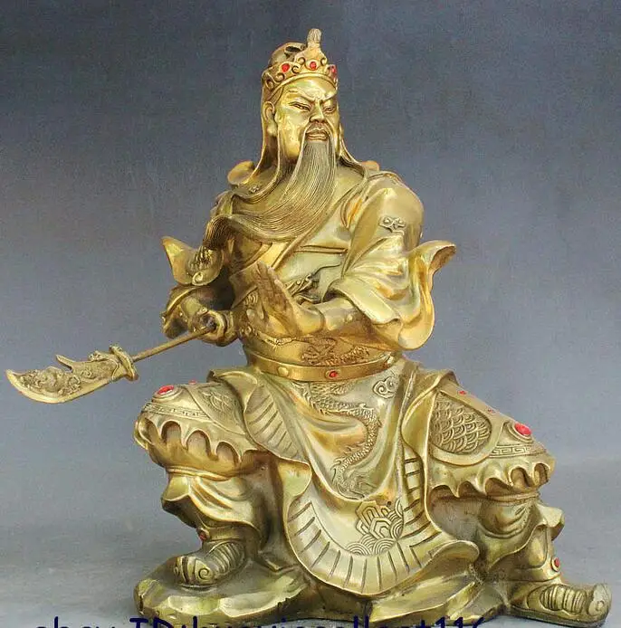 1" Китайский воин Дракон GuanGong GuanYu держать меч Сидя Каменная Статуя