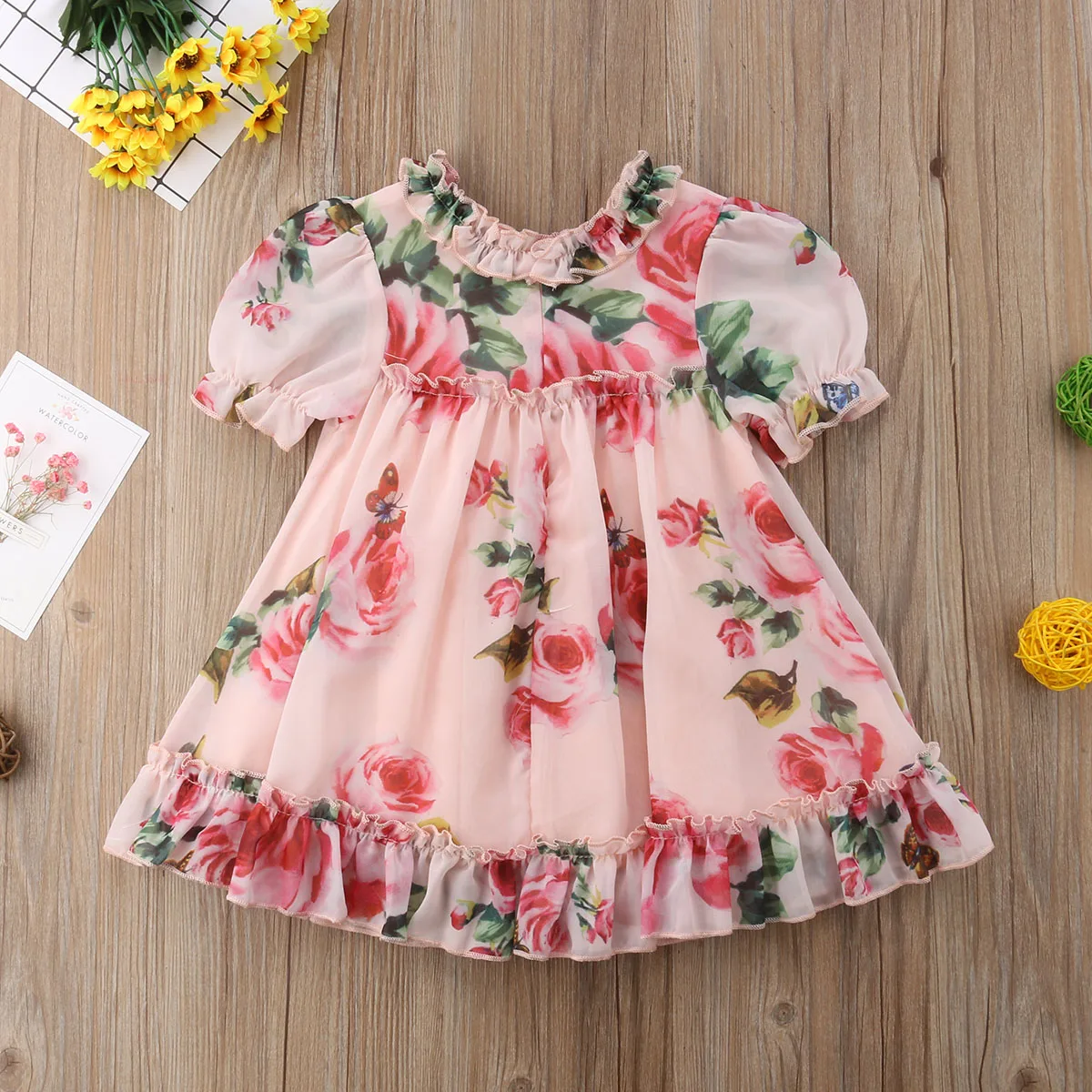 New Princess Girl Floral Tulle Dress Kid Baby Girl Flower Puff Sleeve Princess Wedding Party Pageant Chidlren Tulle Sundress 3