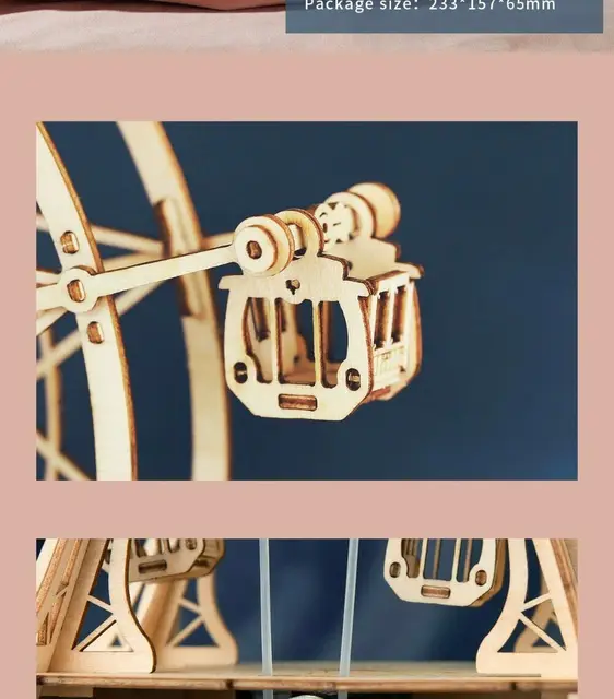 Robotime DIY Rotatable 3d Wooden Puzzle Music Box Ferris Wheel For Gifts 4