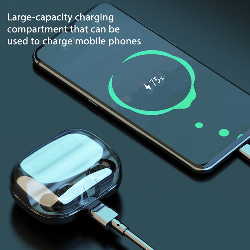 Fone de Ouvido com Microfone Esportes sem Fio Bluetooth Case Charing hd Estéreo Display Led Verdadeira V11 Tws 5.0 4000mah 5 com microfone 4000mah caso charing hd estéreo
