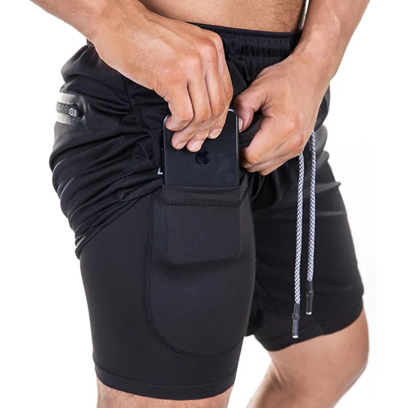 2019 New Summer Men's Double layer Shorts Running Training Fitness Sportswear Sweat Shorts Camouflage Workout Shorts 2 in 1
