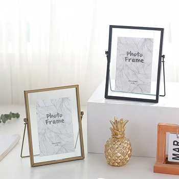 

European Modern Black Gold Colors Tabletop Hanging Square Rectangle 4x4, 4x6 inches Iron Framed Glass Picture Photo Frame