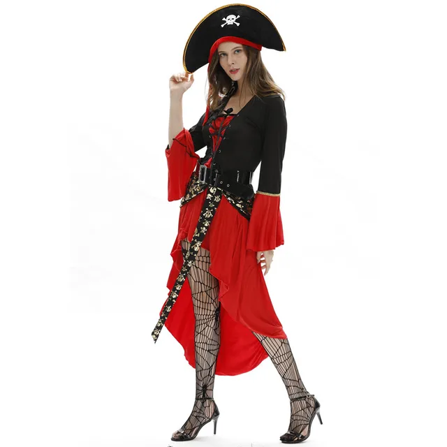 Red Sexy Women Plus Size Halloween Role Playing Cosplay Pirate Captain Adult Pirate Costume 2
