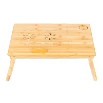 

Notebook table Smooth Adjustable Folding table Computer Desk with Cup Stand and Drawer Wood Color 53cm