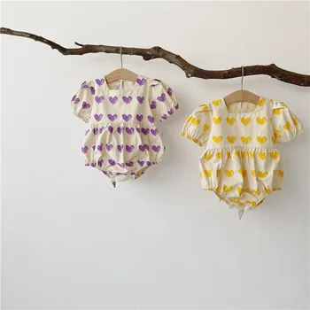 

Summer 2020 baby print crawling suit infant navy collar short sleeve love bodysuit