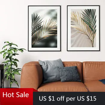 

Golden Leaves Poster Nordic Canvas Painting Palm leaf Wall Decor Art Pictures For Living Home Modern Room Decorative On The Wall