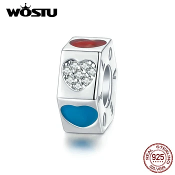 

WOSTU 925 Sterling Silver Tricolor Heart Spacer Zircon Silicone Stopper Fit Original Bracelet Beads DIY Jewelry Making CQC1417