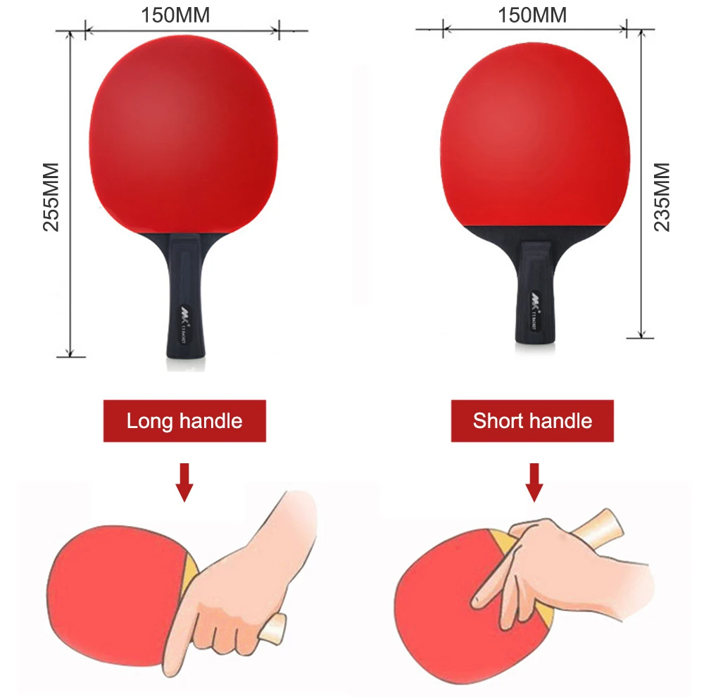 2Pcs/Lot Table Tennis Bat Racket Good Control Long Short Handle Ping Pong  Paddle Racket Set With Bag