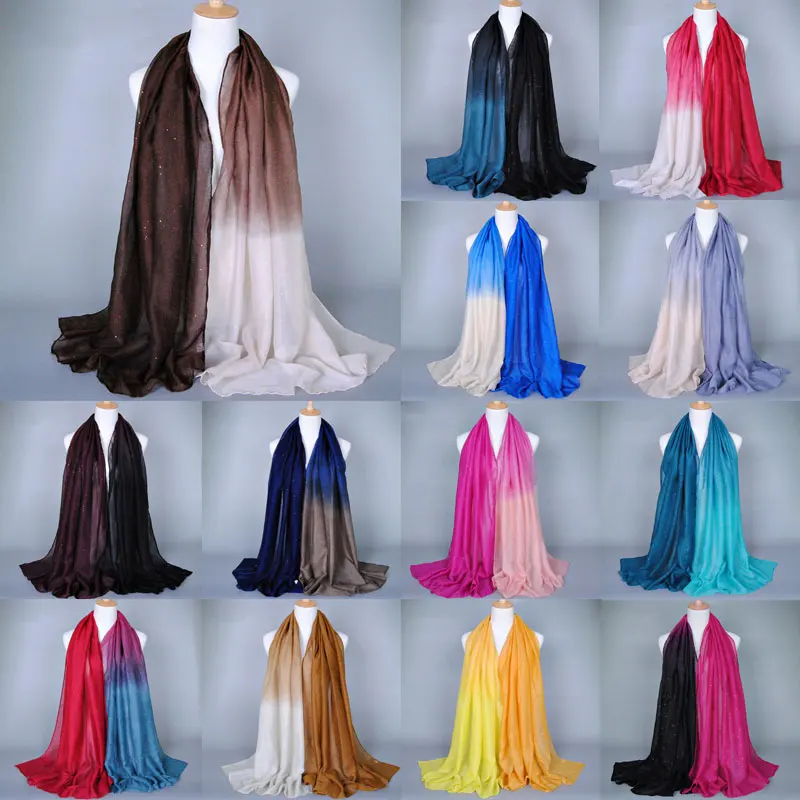 

Double Color Muslim Hijab Head Scarves Voile Scarf Glitter Scarf Long Shawls Gradient Bandanas Classic Bronzing