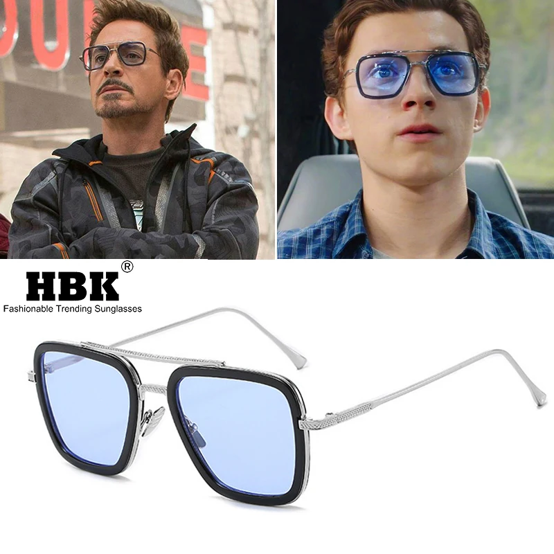 HBK Luxury Avengers Tony Stark Sunglasses Men Spiderman Edith Glasses Flight Style Iron Man Square Brand Design Oculos De Sol