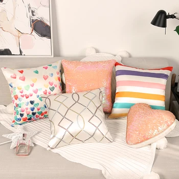

Nordic Minimalist Decoration heart shape Cushion Pink Sequins Pillow Geometric Sofa Throw Pillow For Creative girlfriend's Gift