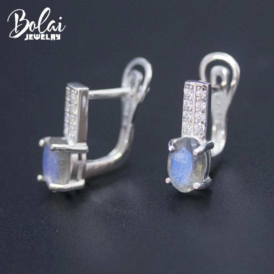 

Bolai, 100% натуральные серьги-гвоздики из Лабрадорита, одноцветное серебро 925 пробы, 1.2ct, овальные драгоценные камни, ювелирные изделия для женщин, маленькие серьги для девочек