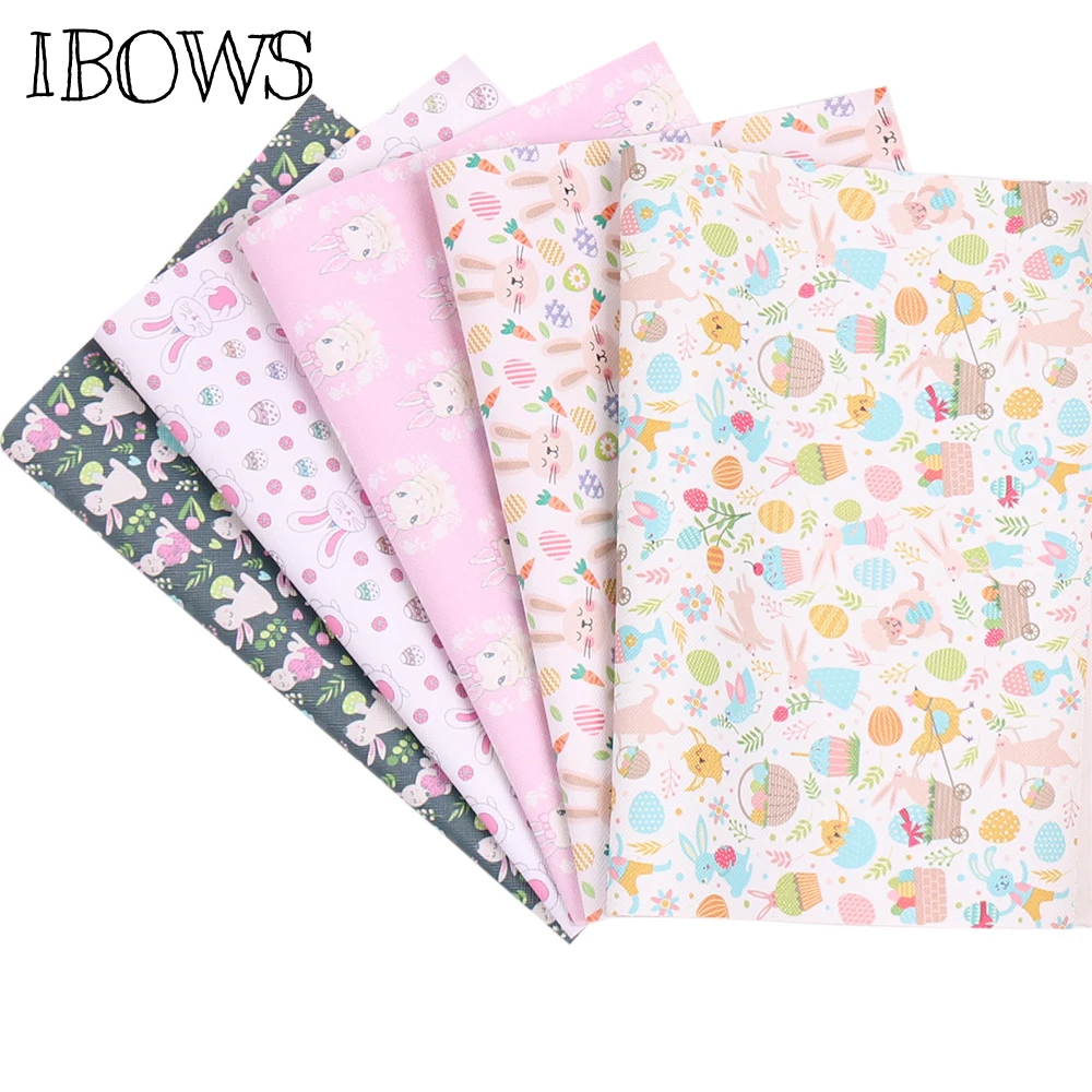 IBOWS 22*30cm 1pc Easter Faux Synthetic Leather Sheet Rabbit Egg Printed Fabric DIY Hair Bows Supplies Handmade Crafts Materials