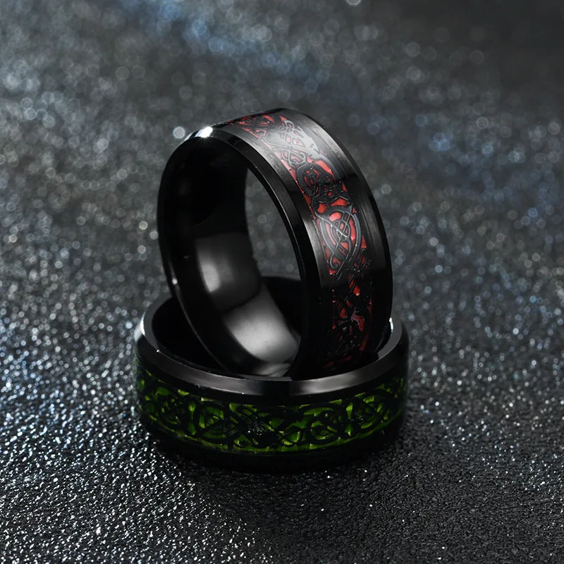 Man Ring Carbon Fiber Dragon Inlay Comfort Fit Stainless steel For Men Wedding Band wedding rings,finger rings,jewelry rings,ring jewelry