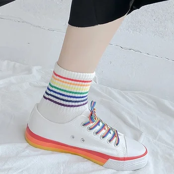 

New Woman's Canvas Color Lace Shoes Sneakers Spring Rainbow Female Casual Sneakers Platform Shoes student Luxury Shoes W31-49