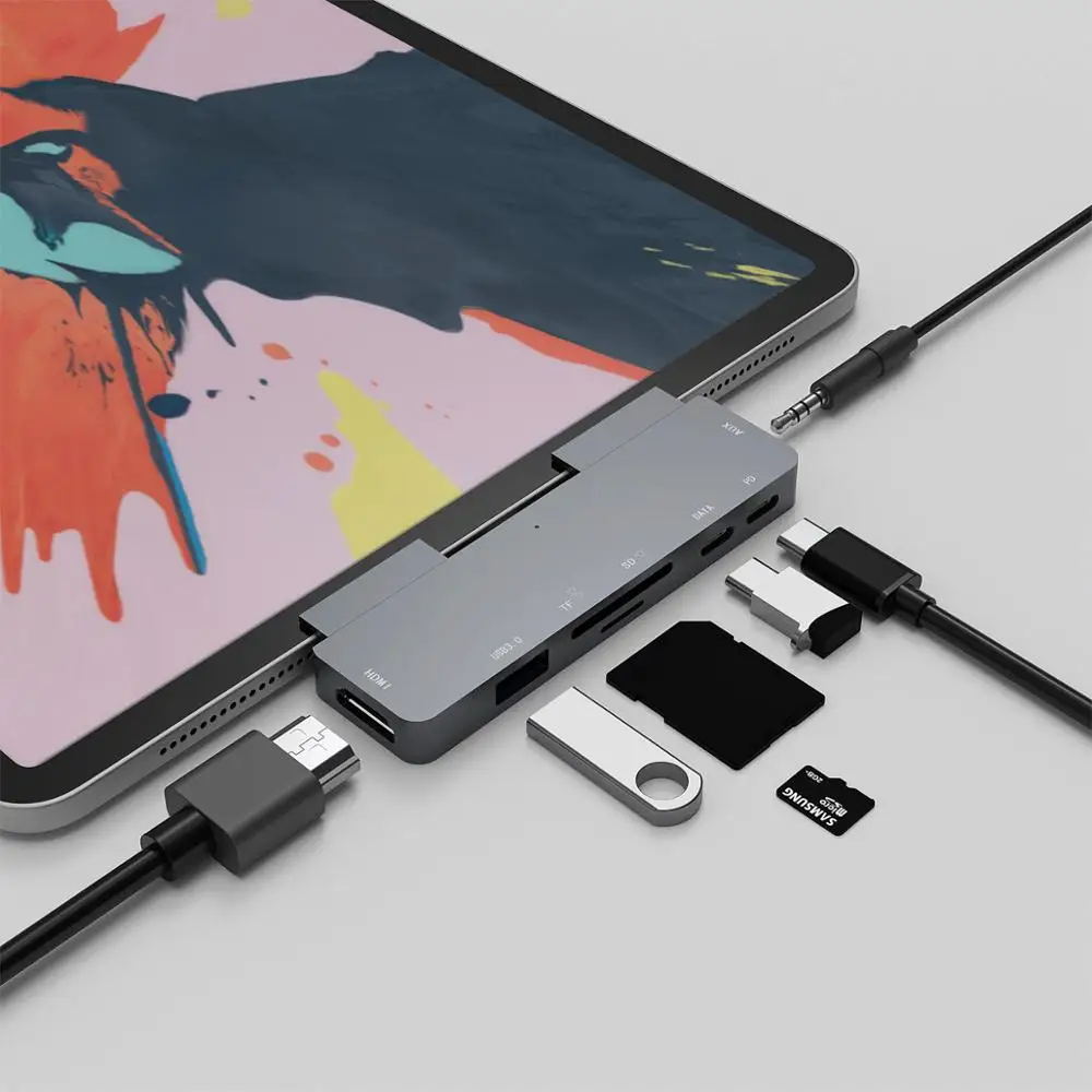 Hub USB C 7 en 1 para iPad Pro 2019 2018 11 "/12,9", Adaptador tipo C a 4K  HDMI con USB3.0, carga PD, lector de tarjetas SD/TF, Conector de  3,5mm|Concentradores USB| - AliExpress