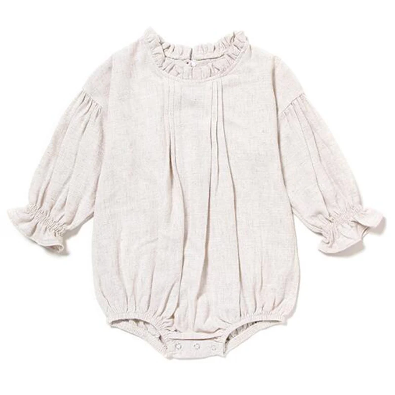 Baby Girl Clothes Long Sleeve Baby Clothing Jumpsuits 0-24M Cotton Linen Newborn Baby Girl Rompers Ruffle Flower Toddler Outfits baby bodysuit dress