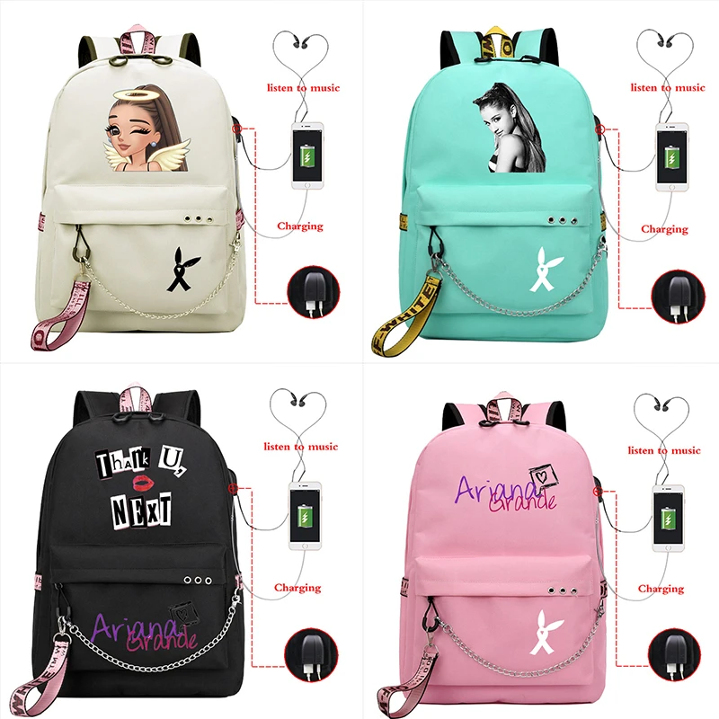 Mochila Ariana Grande Thank Next Girl USB, bolso escolar para adolescentes, Mochila de viaje a la moda, gran capacidad|Mochilas| - AliExpress