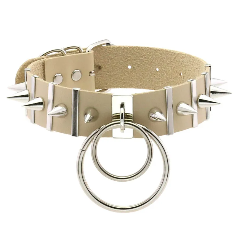 2024 Neue Damen Schwarzes Leder Choker Punk PU Leder Spike Halsband Nieten Halskette Gothic Schmuck 3