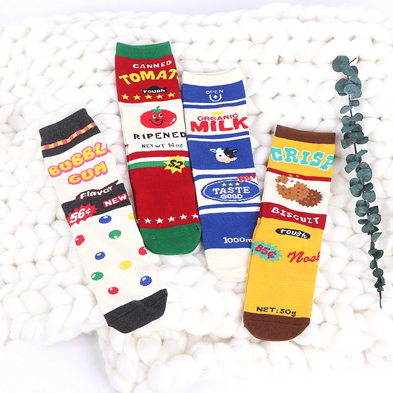 Харадзюку каваи счастливые женские носки упаковка еды дизайн молоко клубника живопись забавные Женские носочки дропшиппинг 1 пара