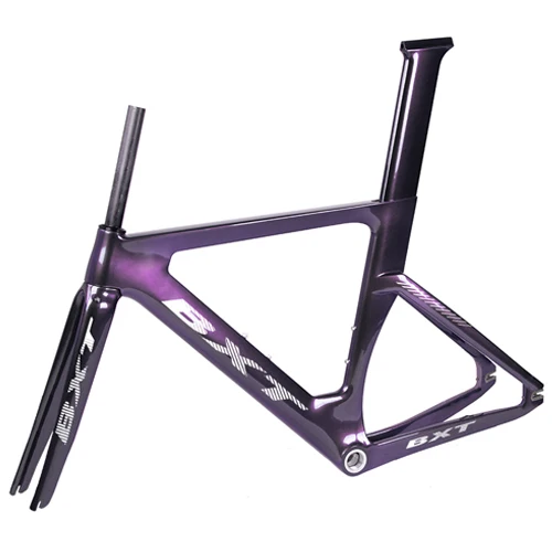 BXT дорожная велосипедная рама BSA односкоростная карбоновая велосипедная Рама 49/51/54/57 м 700c жесткая рама с 100*9 мм QR вилкой - Цвет: BXT Chameleon purple