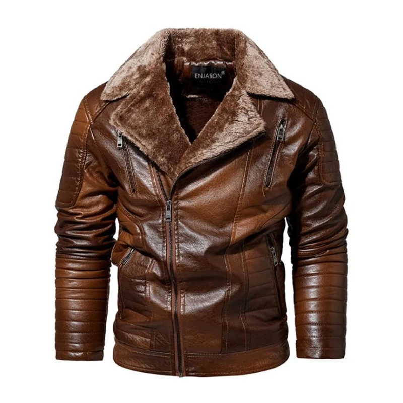 New Men's Autumn and Winter Men Coat Leather Jacket Motorcycle Style Male Business Casual Jackets Men Warm Overcoat leather bomber jacket