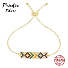 Модная подвеска Стерлинговое Серебро копия 1:1 копия, желтый, многоцветный Регулируемый браслет с прямыми пластина Для женщин Монако, ювелирные изделия, подарок
