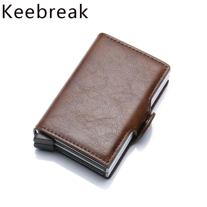 Anti Rfid Credit Card Holder Double Wallet Case Men Aluminum Metal Business  Bank Creditcard Passes Holder Leather Pocket Bag
