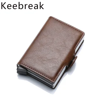 

Anti Rfid Credit Card Holder Double Wallet Case Men Aluminum Metal Business Bank Creditcard Passes Holder Leather Pocket Bag