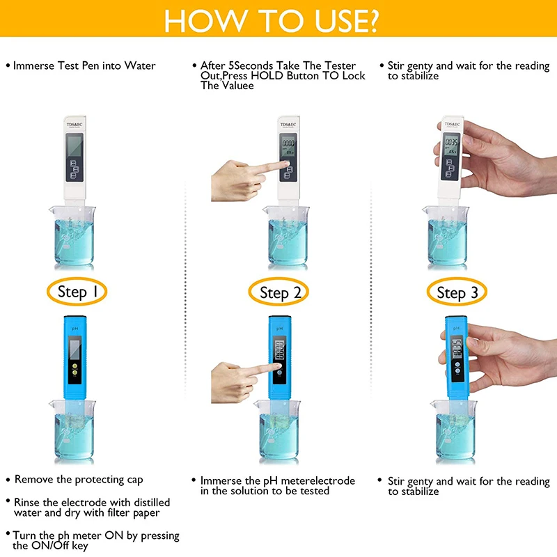Тестер качества воды TDS PH EC температура портативный PH Ручка PH тестовый карандаш и TDS& EC Тест Ручка тест 4 в 1 Набор