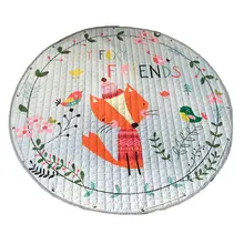 Милый мультяшный коврик для ползания с рисунком лисы и птицы, портативный Детский круглый коврик для игр