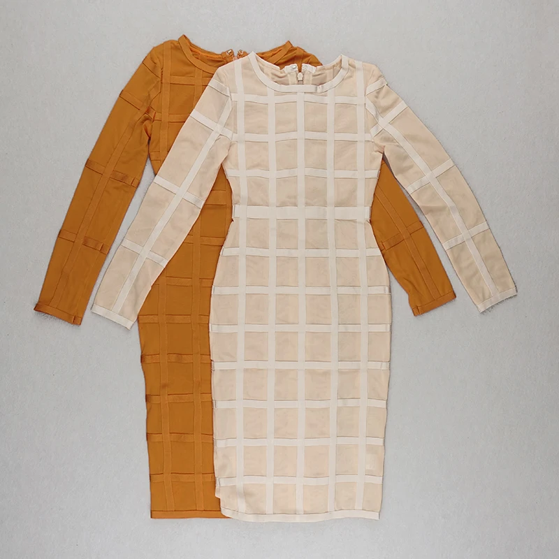 Clearance Sale ! VC Hot Grid Mesh Splicing Long Sleeves Celebrity Party Club Bandage Mini Dress