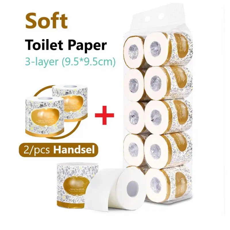 

10+2 Pcs Soft Toilet Paper 3-layer Tissue Paper 110g Roll Toilet Paper Anti-tear Soluble Tissue For Bathroom Toilet (9.5*9.5cm)