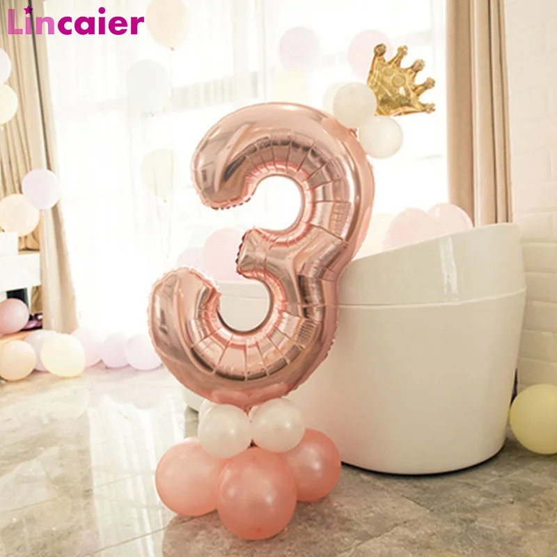 

15pcs Rose Gold Number 3 Foil Balloons Set 3rd Birthday Party Decorations Baby Boy Girl 3 Years Happy Birthday Decor Pink Blue