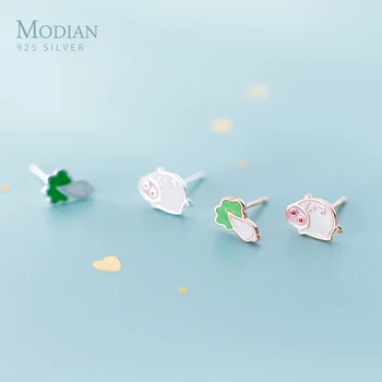 

Modian Cute Design New 925 Sterling Silver Sweet Enamel Small Pig Stud Earrings for Girl And Kids Sterling Silver Jewelry Gift