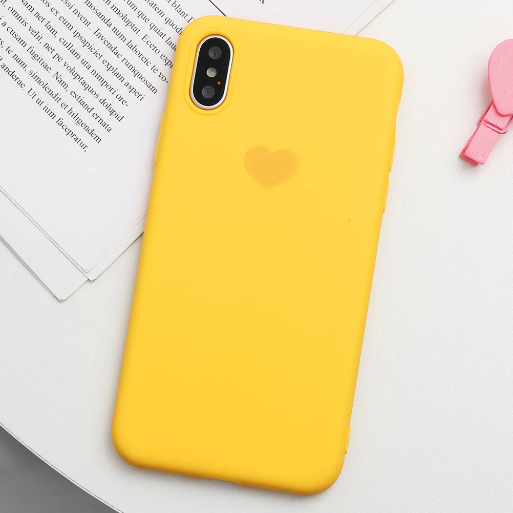 Матовый чехол карамельного цвета для iPhone 11 Pro XS Max XR X, чехол для телефона с сердечком для iPhone 6, 6 S, 7, 8 Plus, мягкий силиконовый чехол ТПУ, чехол