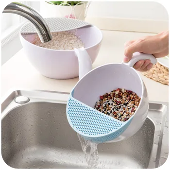 

Kitchen Panning Basket ABS Anti-Slip Water Drainer Fruit Basket Wash Rice Sieve With Handle Kitchen Cleaning Tools 30*24*14cm