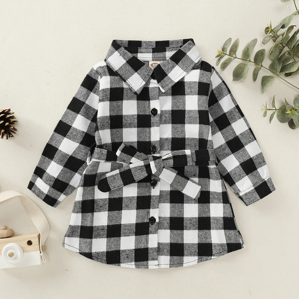 Модная одежда для малышей Рождественская черная рубашка в клетку для маленьких девочек повседневная одежда детская одежда для девочек