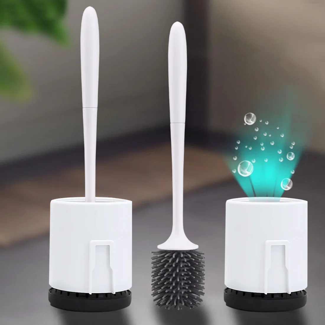 

Bathroom Cleaning Tool Toilet Brush TPR Head with Holder Handle Soft Bristles Wall Mounted and Floor Standing Toilet Bowl Brush